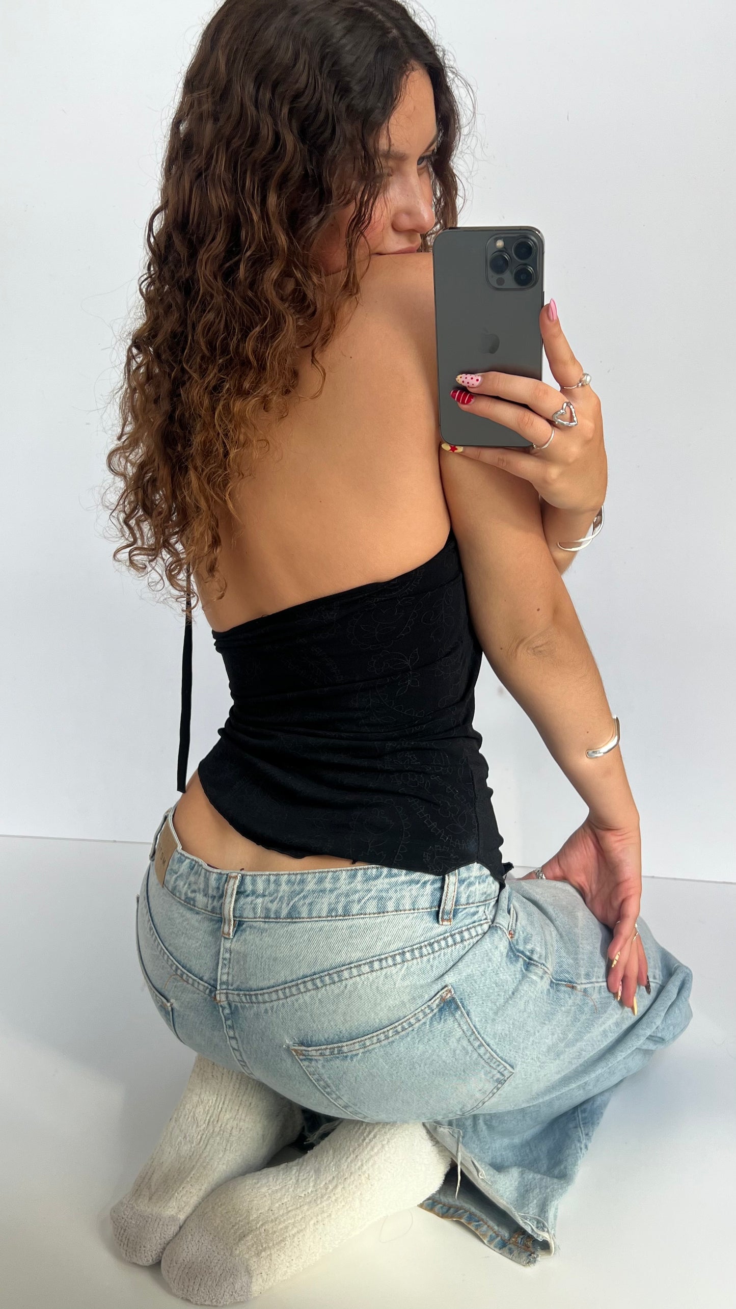 00s black paisley asymmetric cami- size S