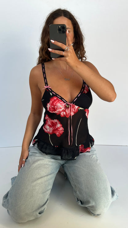 00s black floral cami- size S