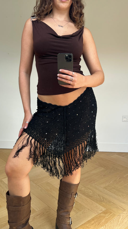 00s black crochet sequin skirt- size M