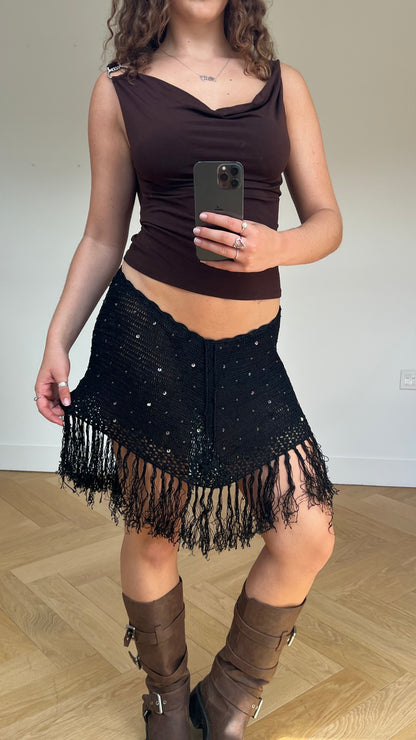 00s black crochet sequin skirt- size M