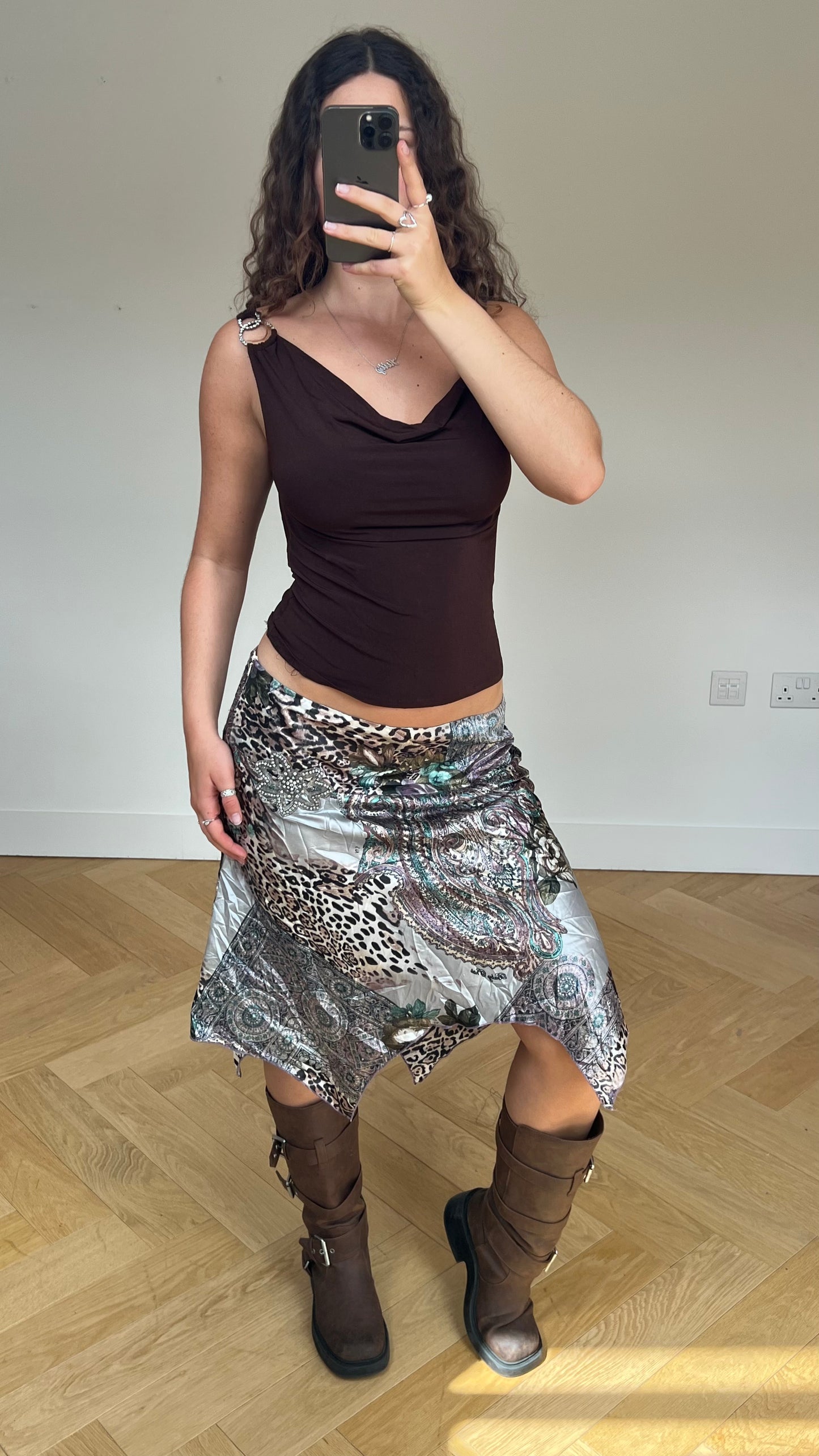 00s leopard print midi skirt- size XL