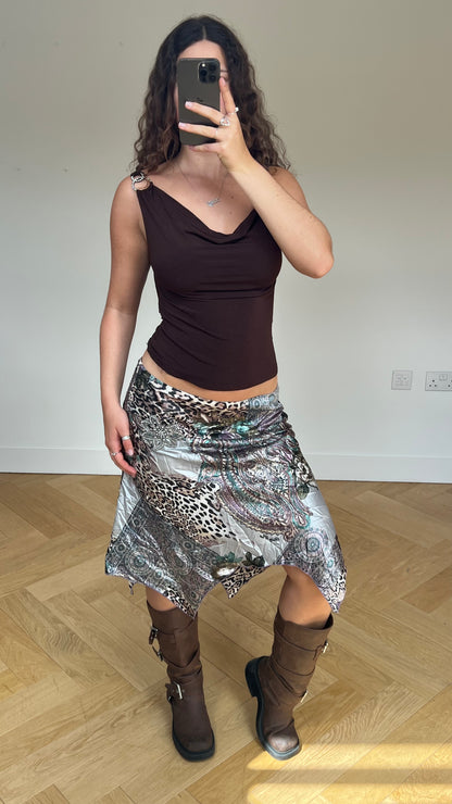 00s leopard print midi skirt- size XL