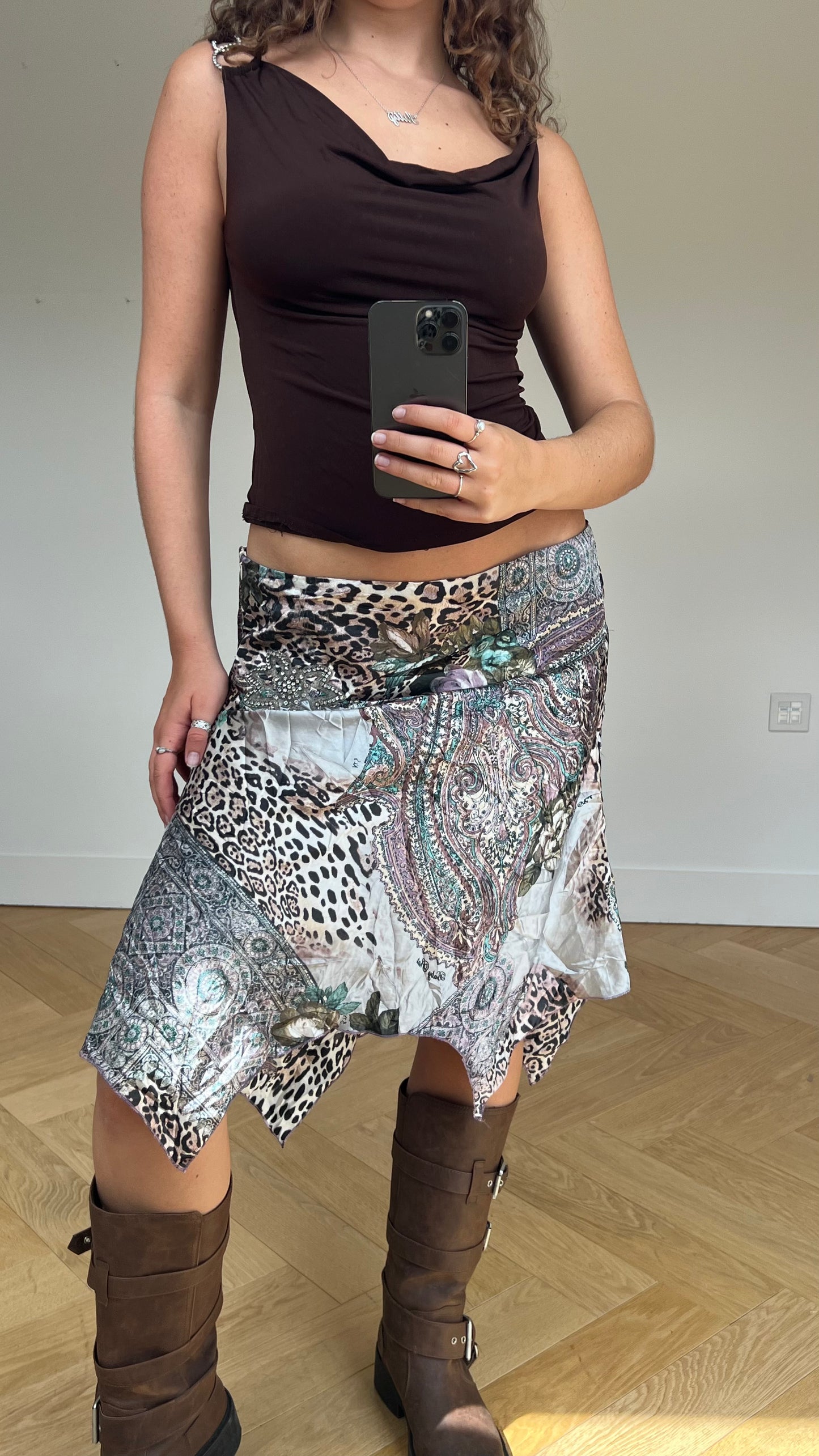 00s leopard print midi skirt- size XL