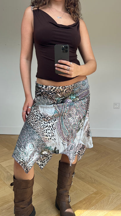 00s leopard print midi skirt- size XL
