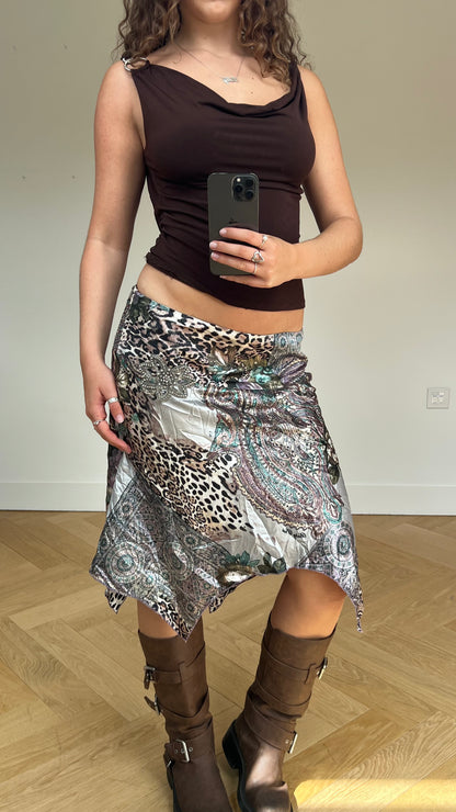 00s leopard print midi skirt- size XL