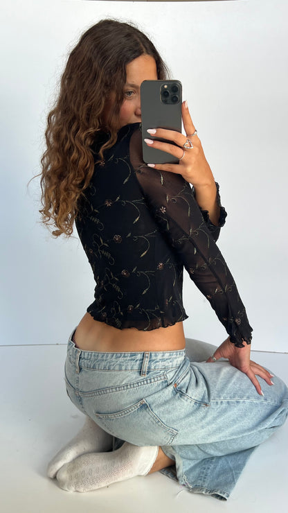 00s black floral top- size S