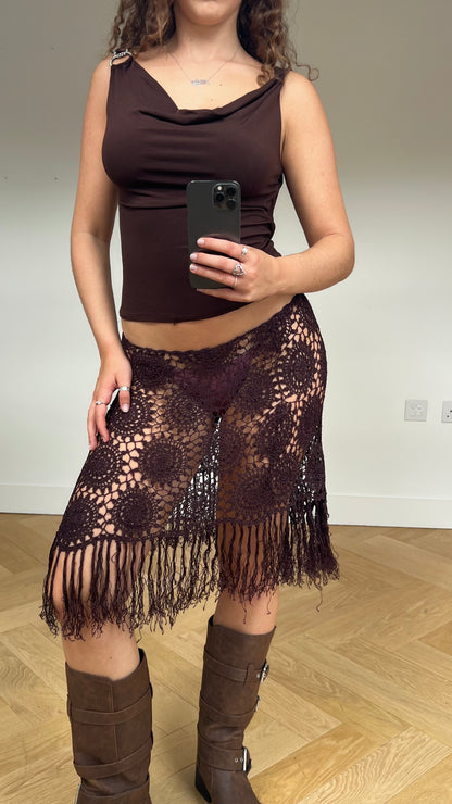 00s brown crochet midi skirt- size M