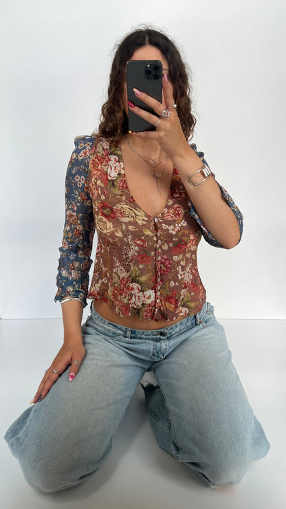 00s brown floral blouse- size S