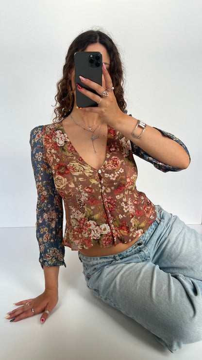 00s brown floral blouse- size S