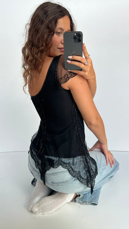 00s black beaded top- size S