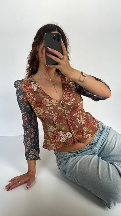 00s brown floral blouse- size S