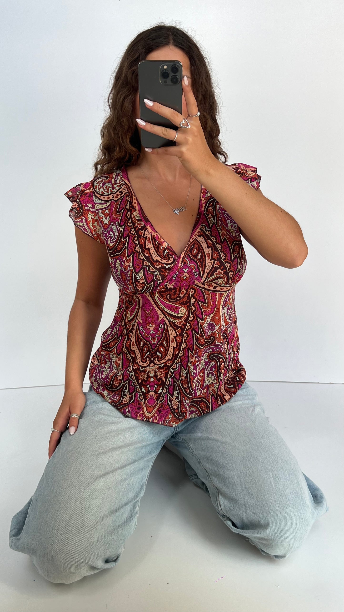 00s pink paisley top- size L