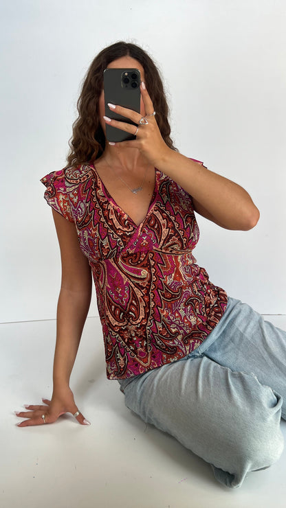 00s pink paisley top- size L