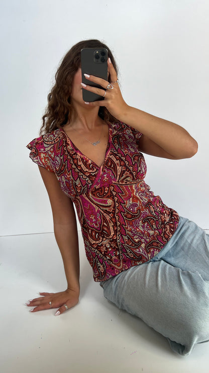 00s pink paisley top- size L