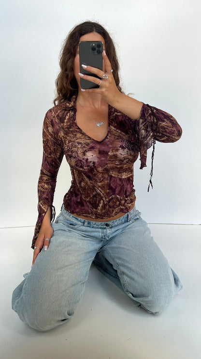 00s purple brown lace top- size S