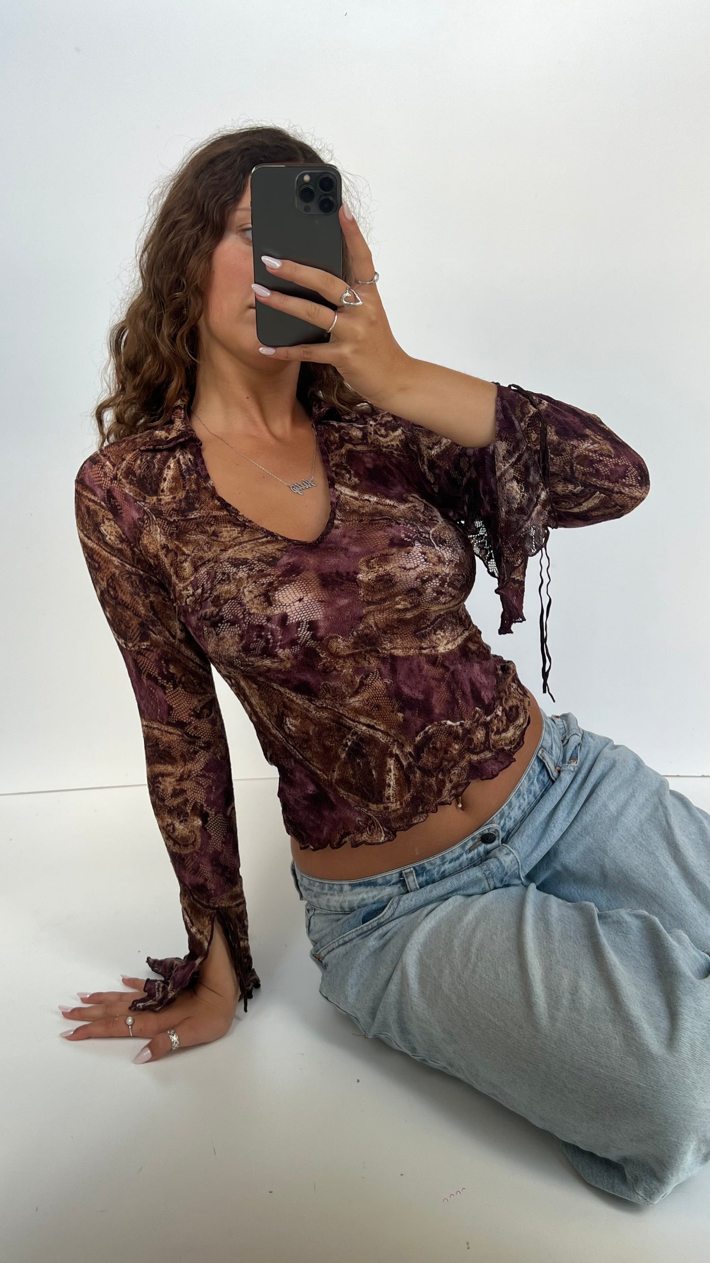 00s purple brown lace top- size S