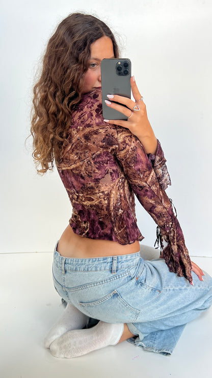 00s purple brown lace top- size S
