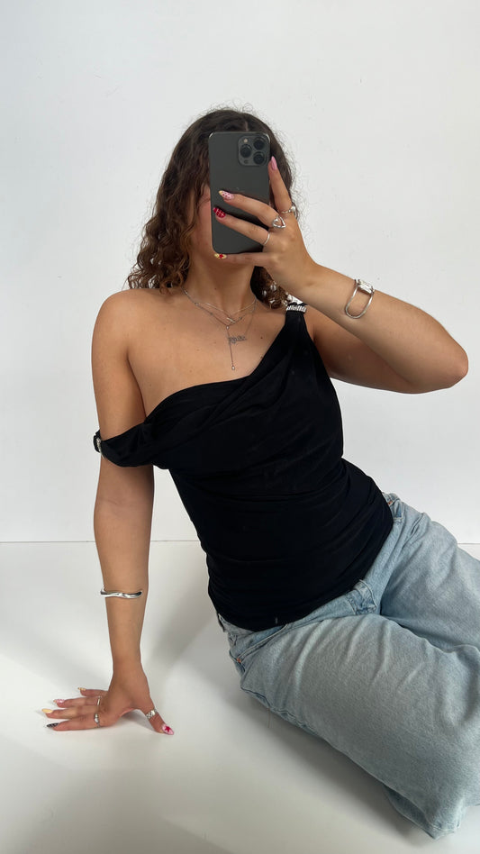 00s black cowl top- size M