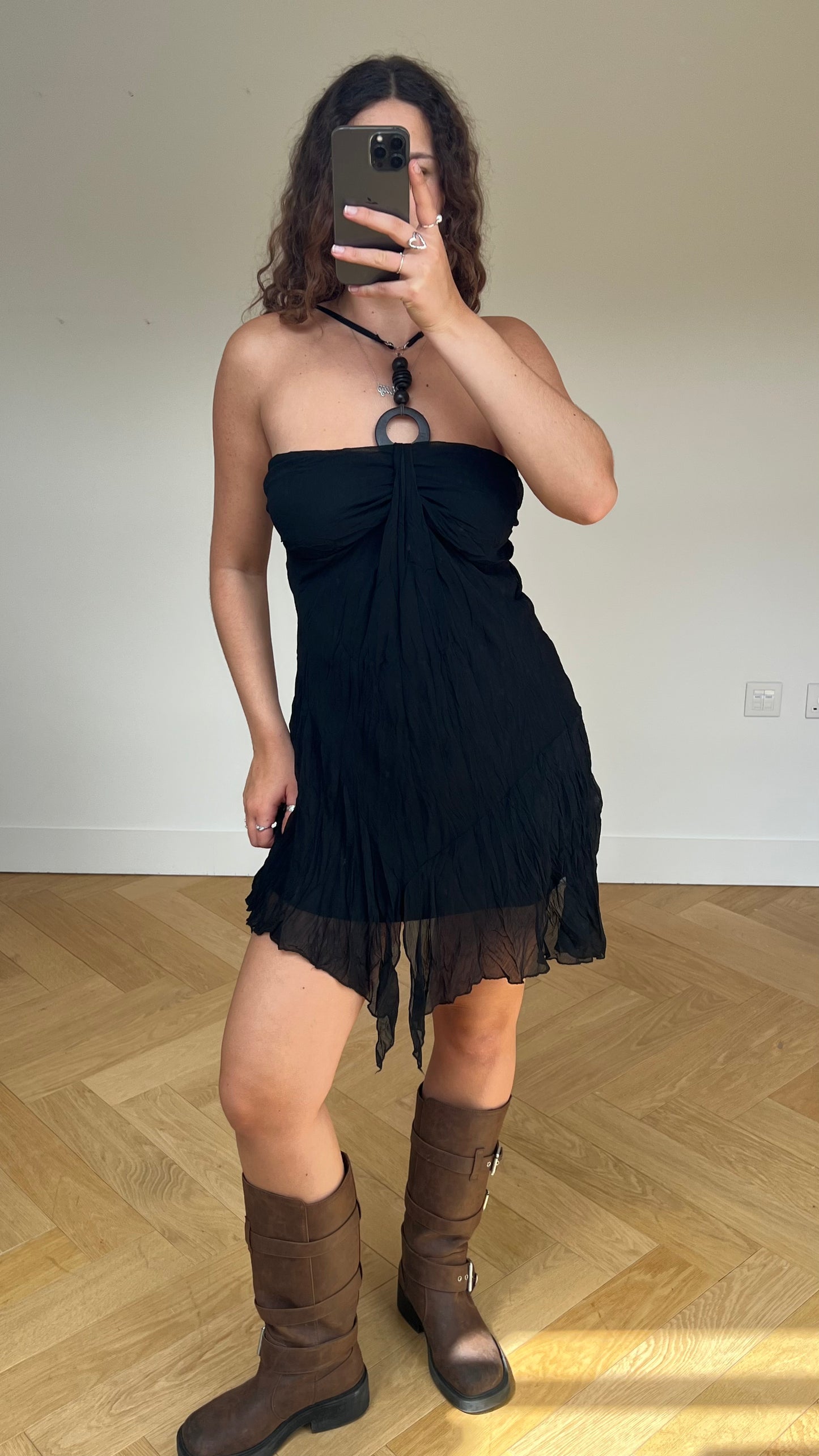 00s black mesh mini dress- size M