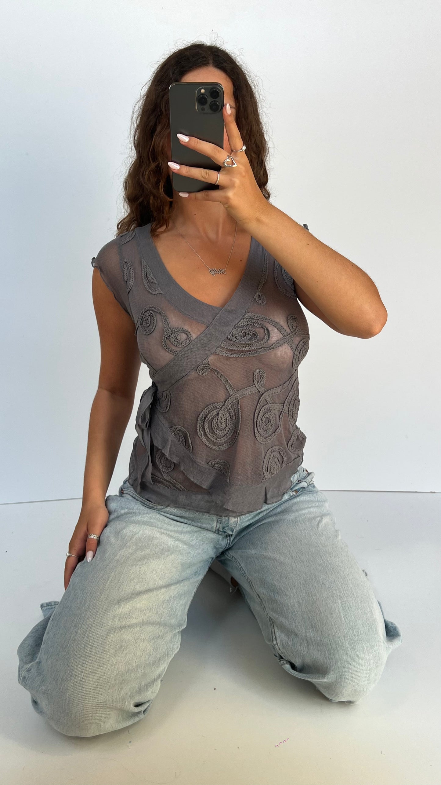 00s grey mesh top- size M