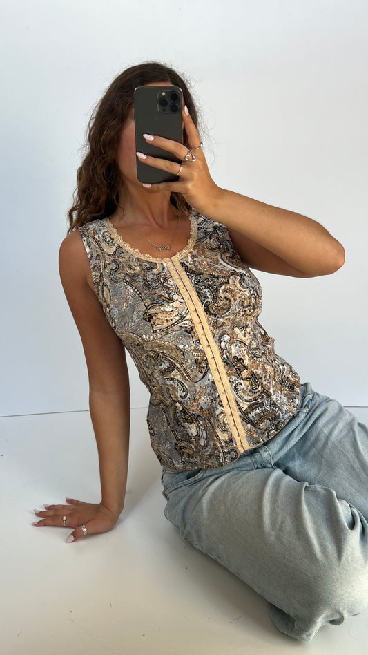 00s brown paisley top- size L