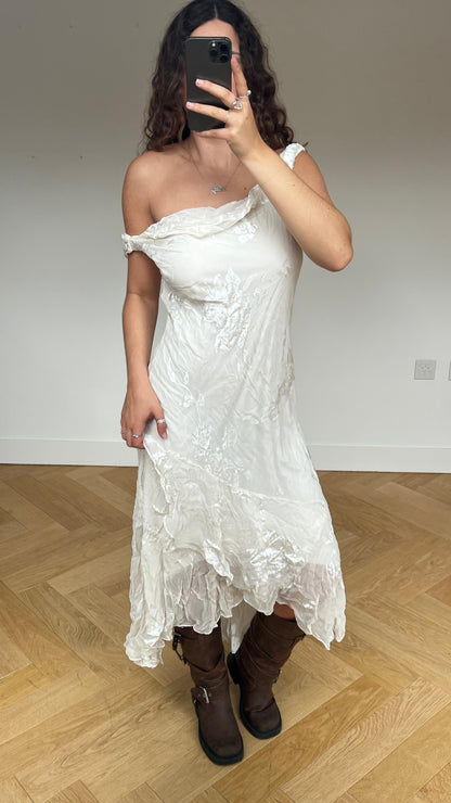 00s white mesh maxi dress- size XL