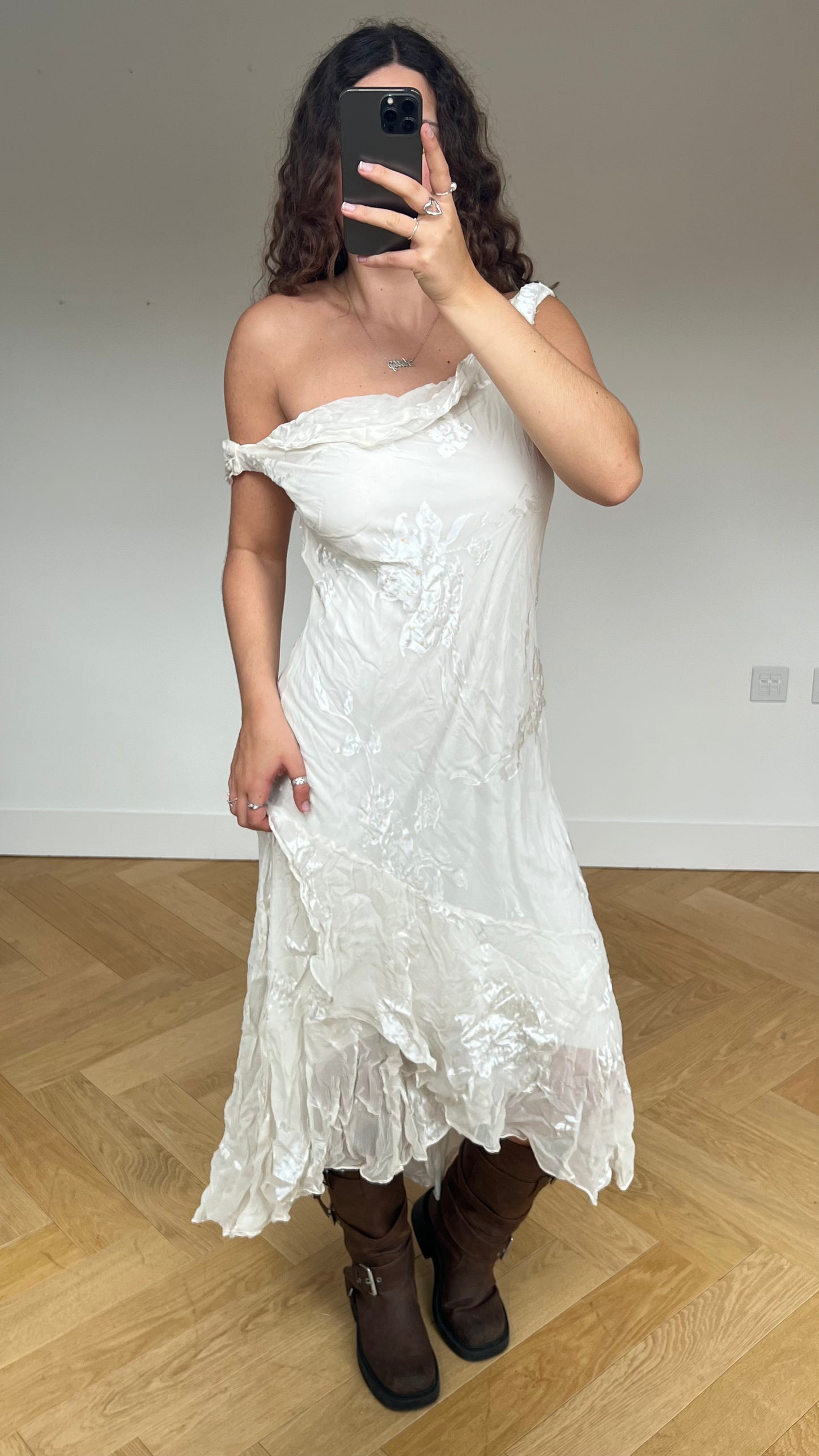 00s white mesh maxi dress- size XL