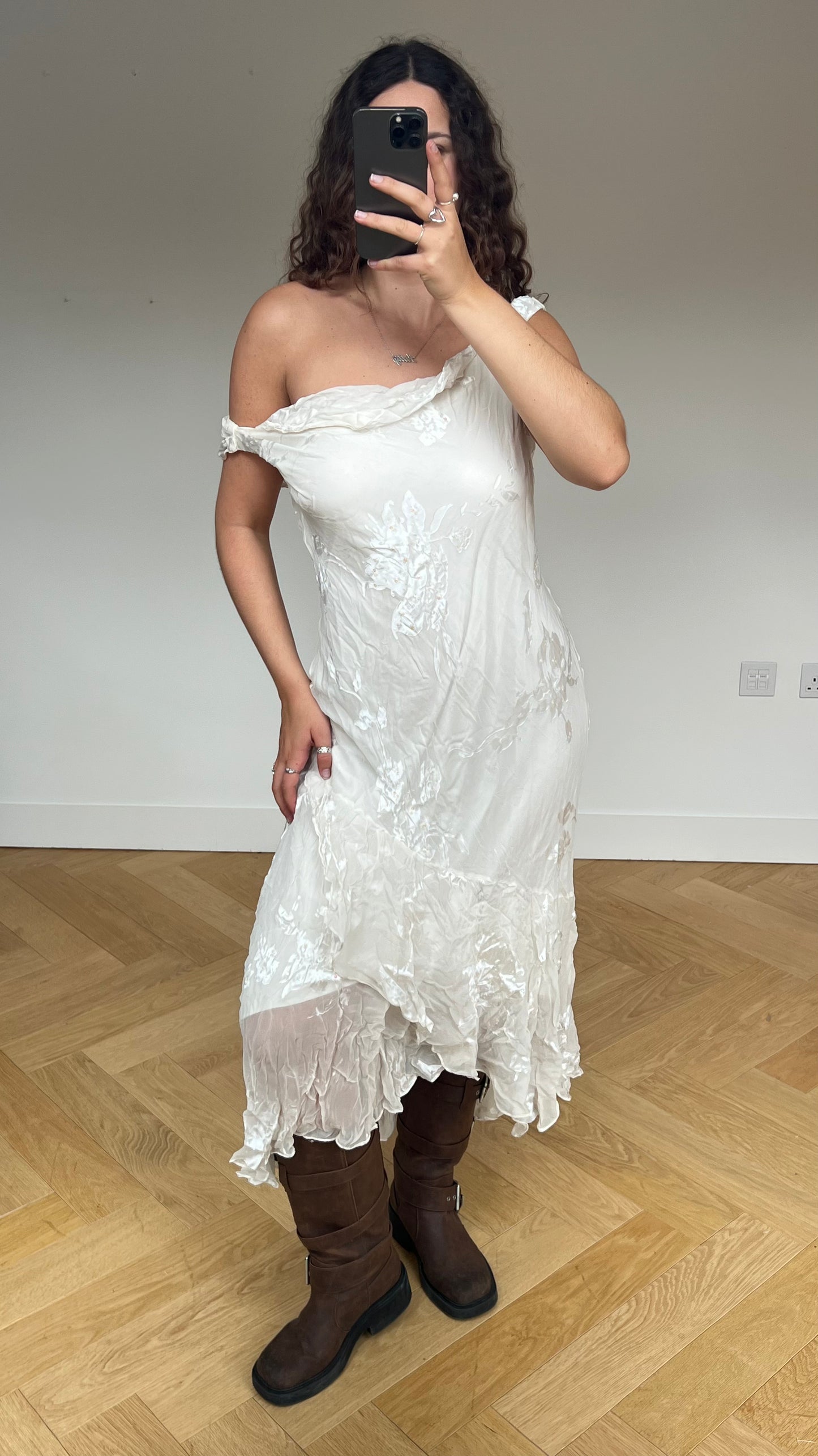 00s white mesh maxi dress- size XL
