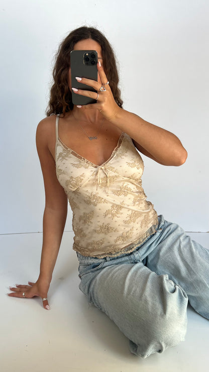 00s white gold lace cami- size M