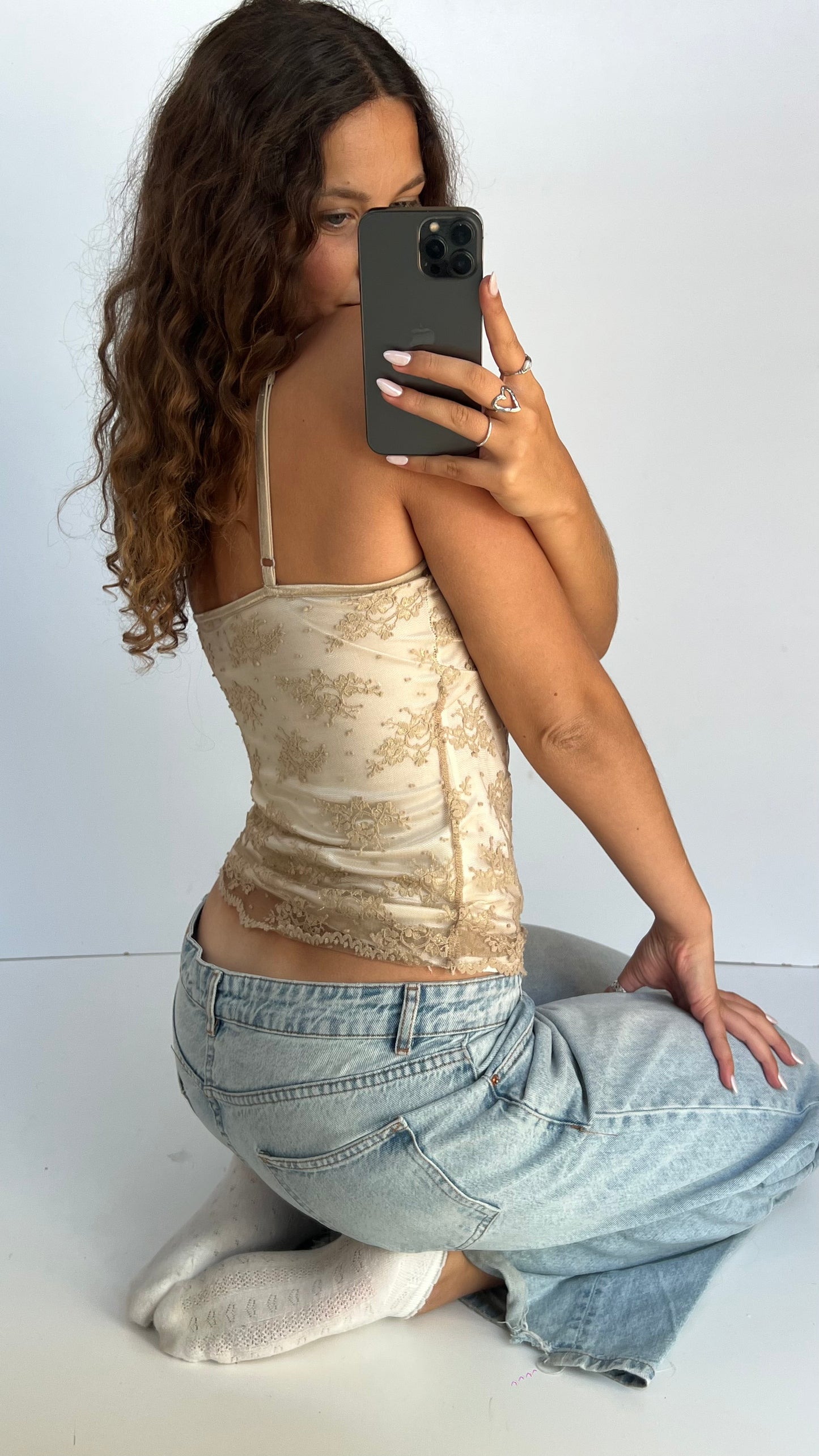 00s white gold lace cami- size M