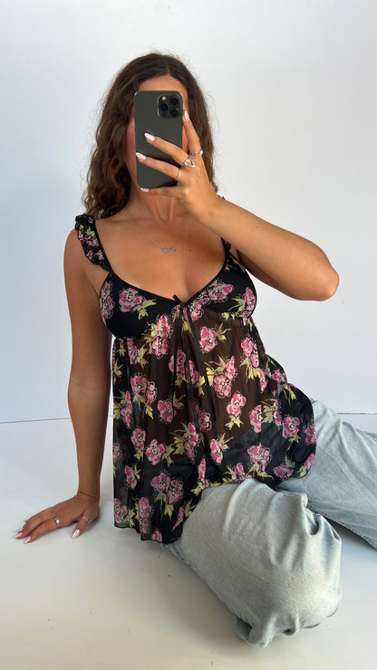 00s black floral cami- size M