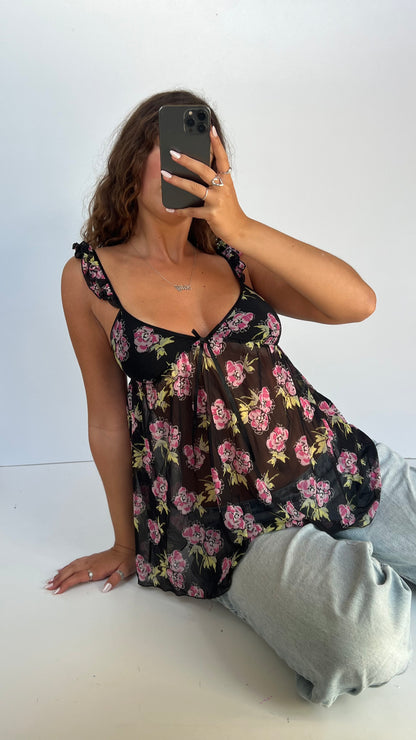 00s black floral cami- size M