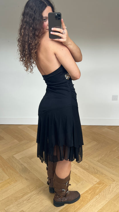 00s black sequin midi dress- size M
