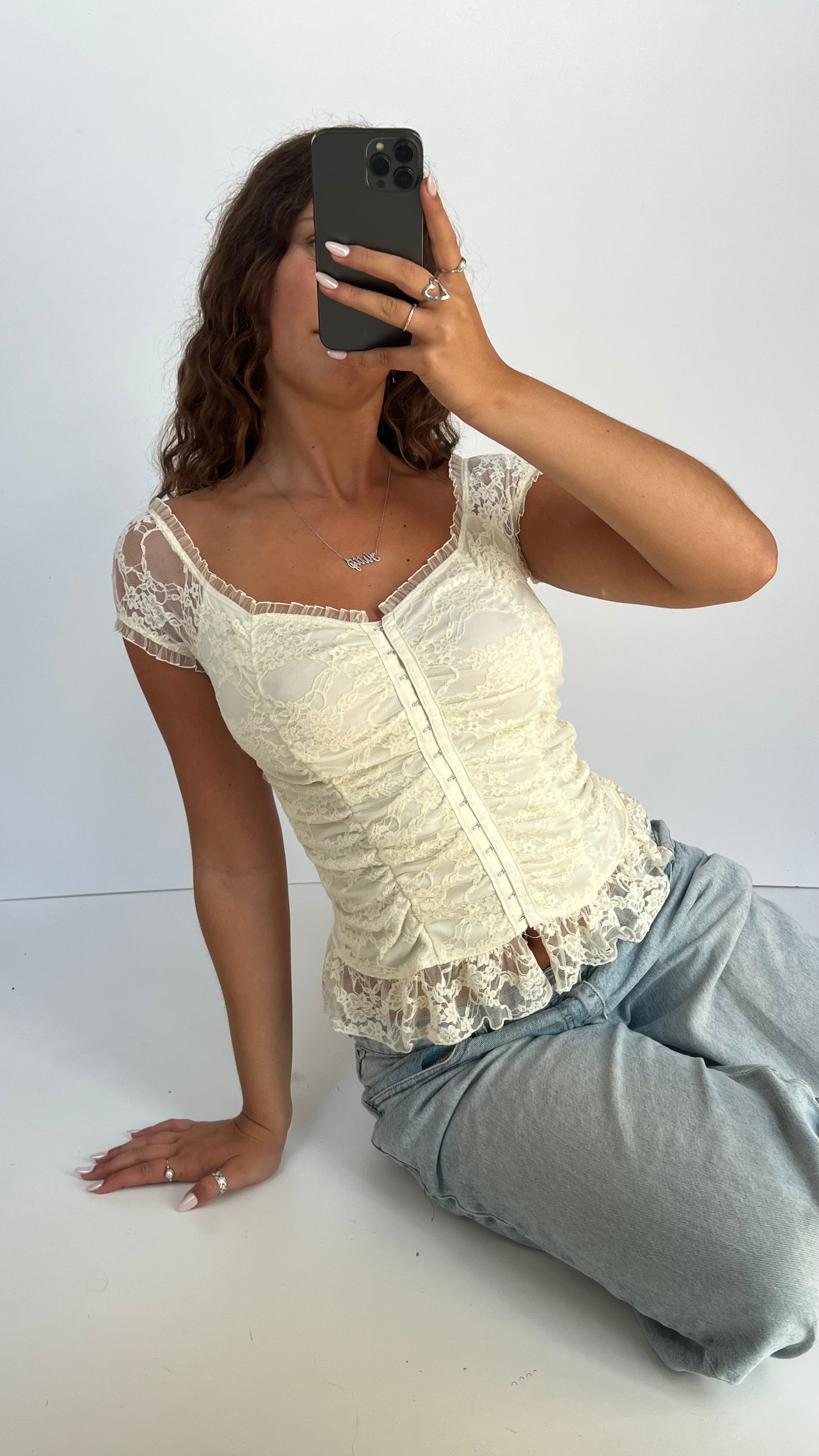 00s white lace top- size M