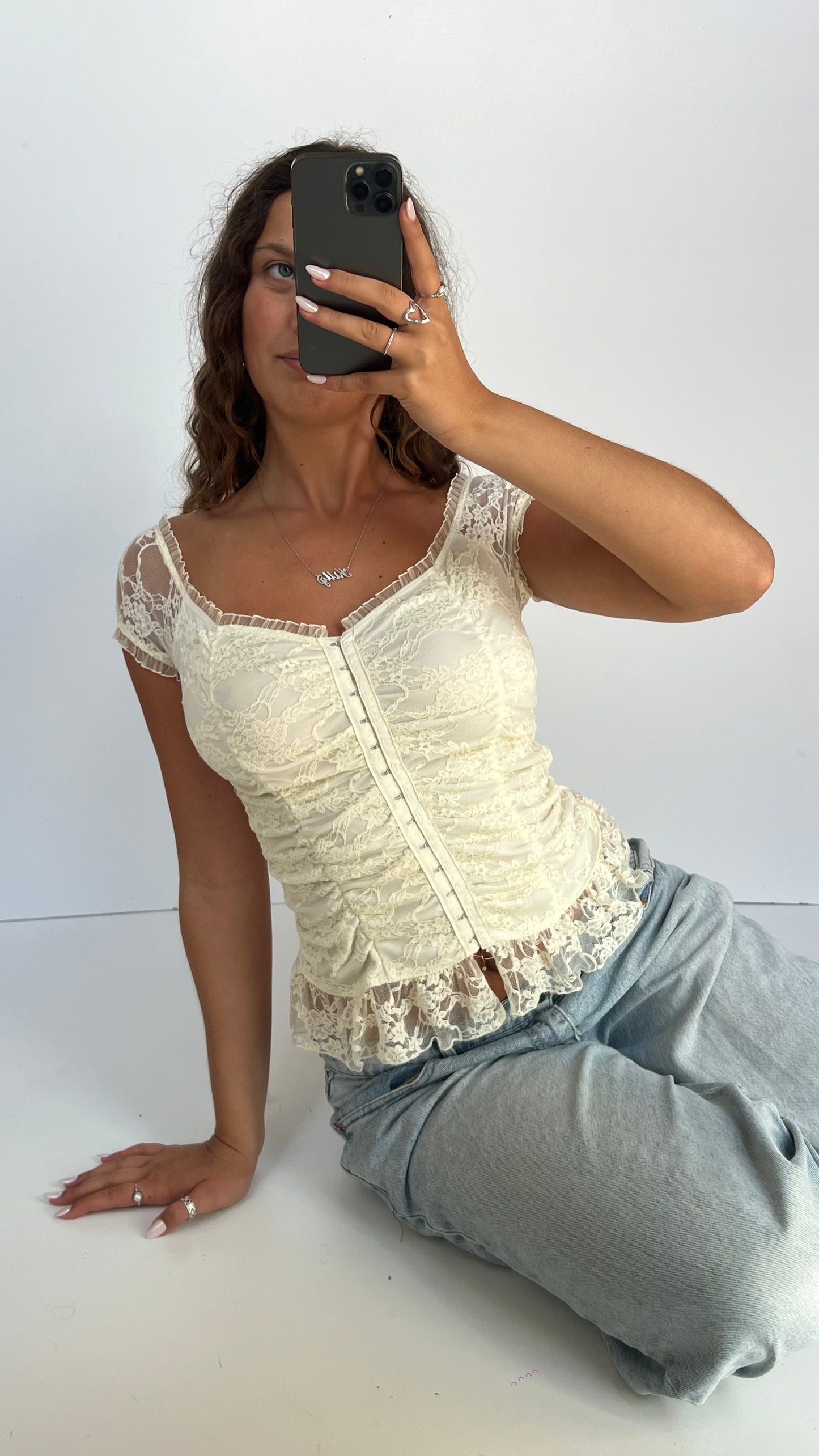 00s white lace top- size M