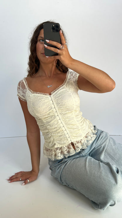 00s white lace top- size M