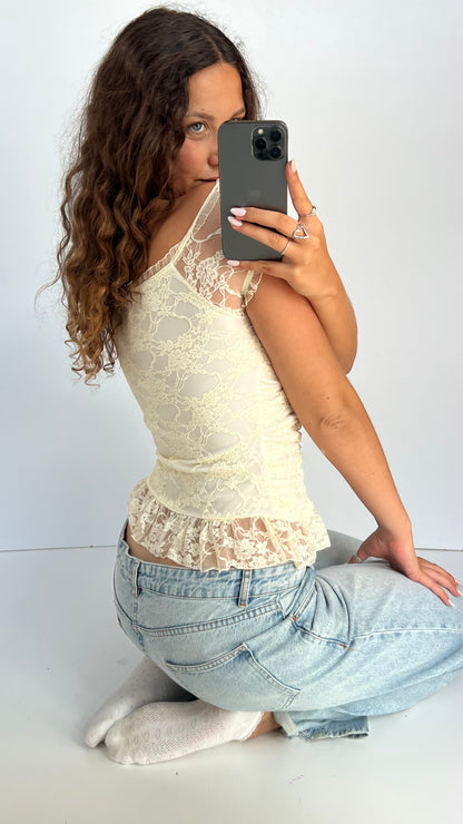 00s white lace top- size M