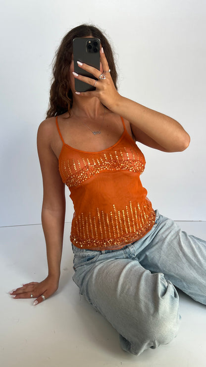 00s orange mesh sequin cami- size S