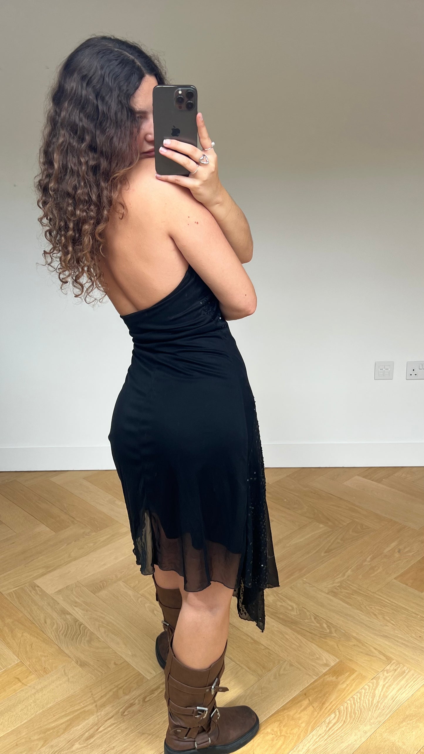00s black sequin midi dress- size M