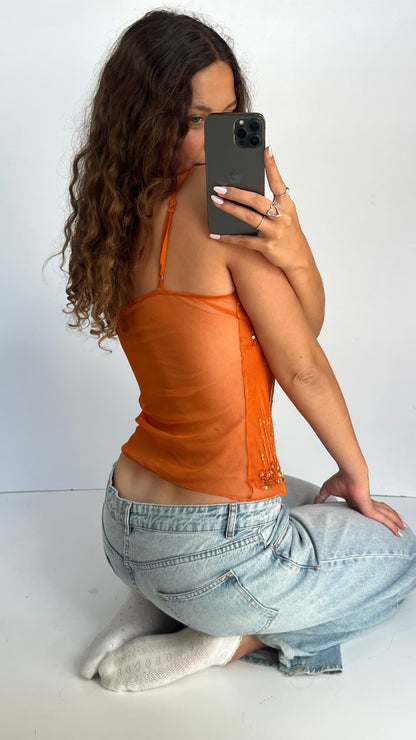 00s orange mesh sequin cami- size S