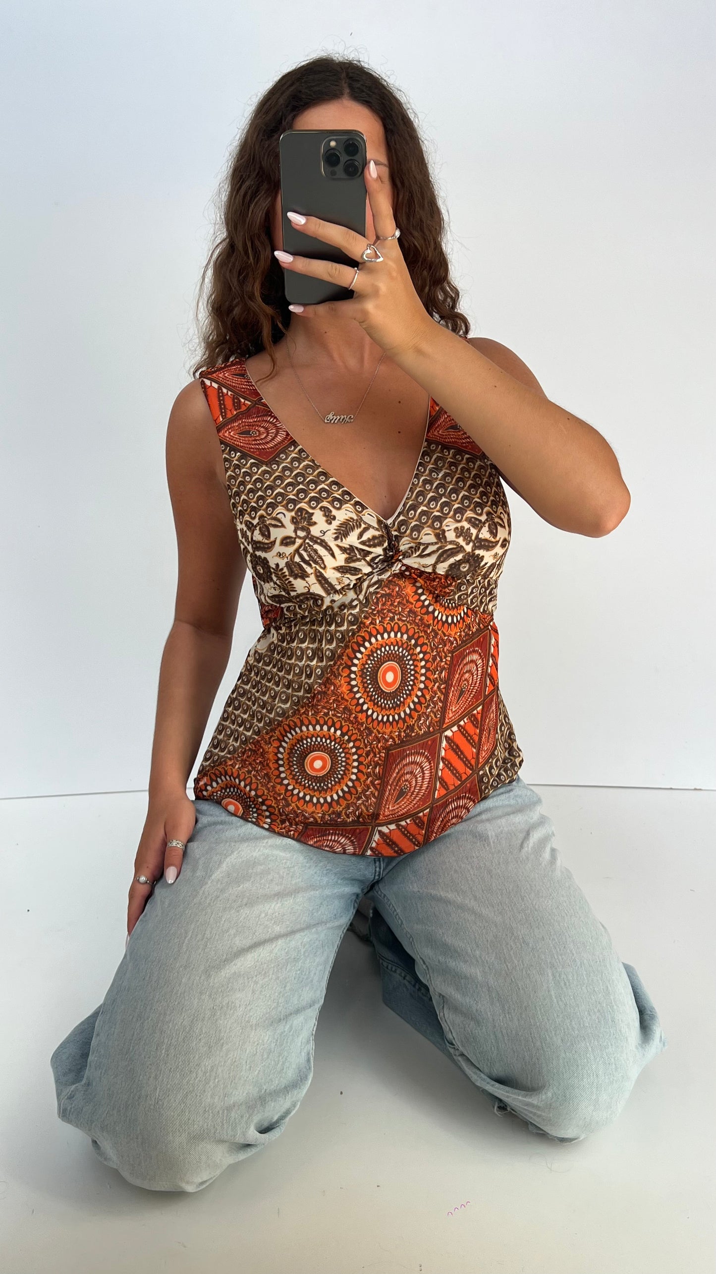 00s orange mesh top- size M
