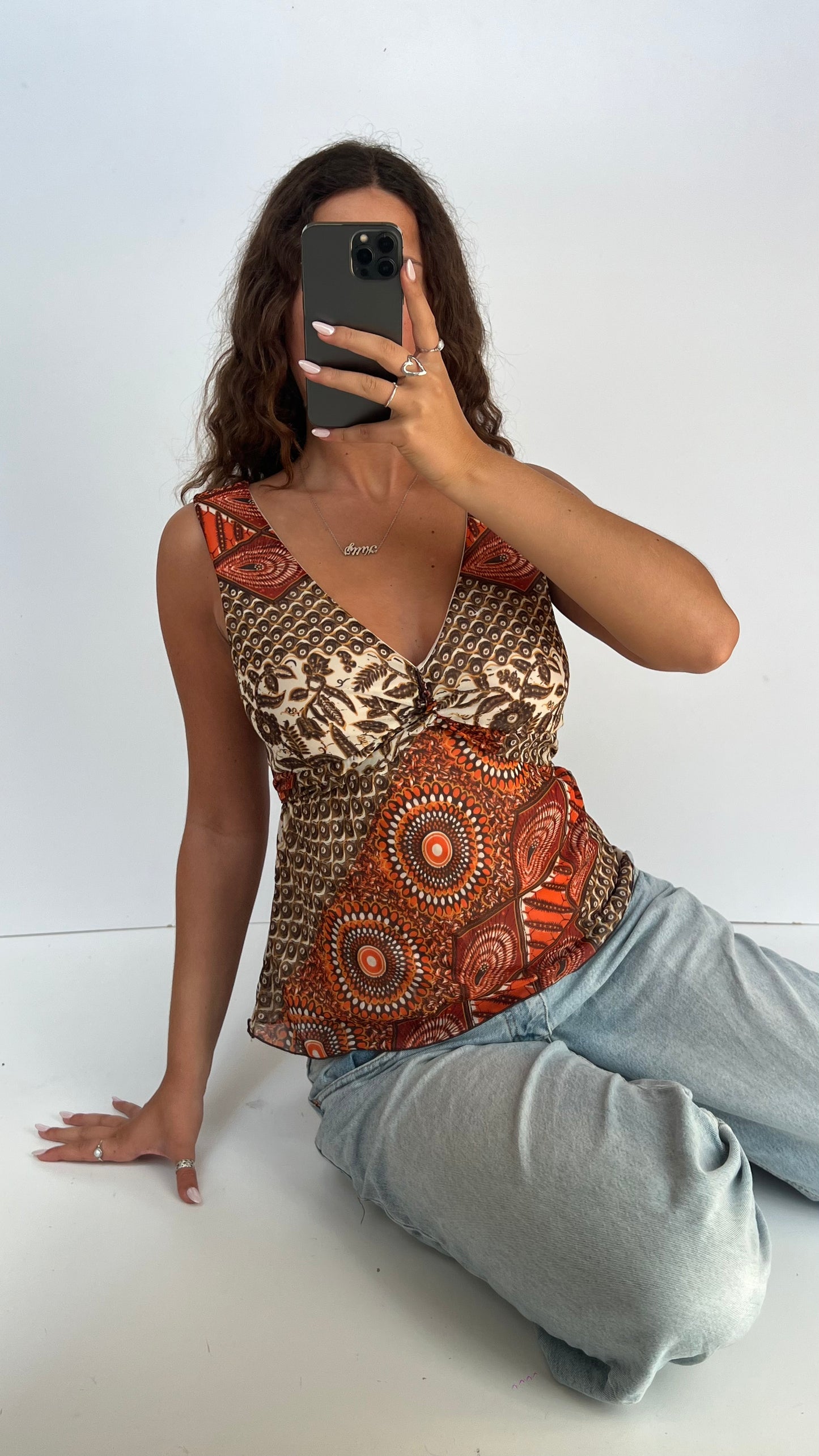00s orange mesh top- size M