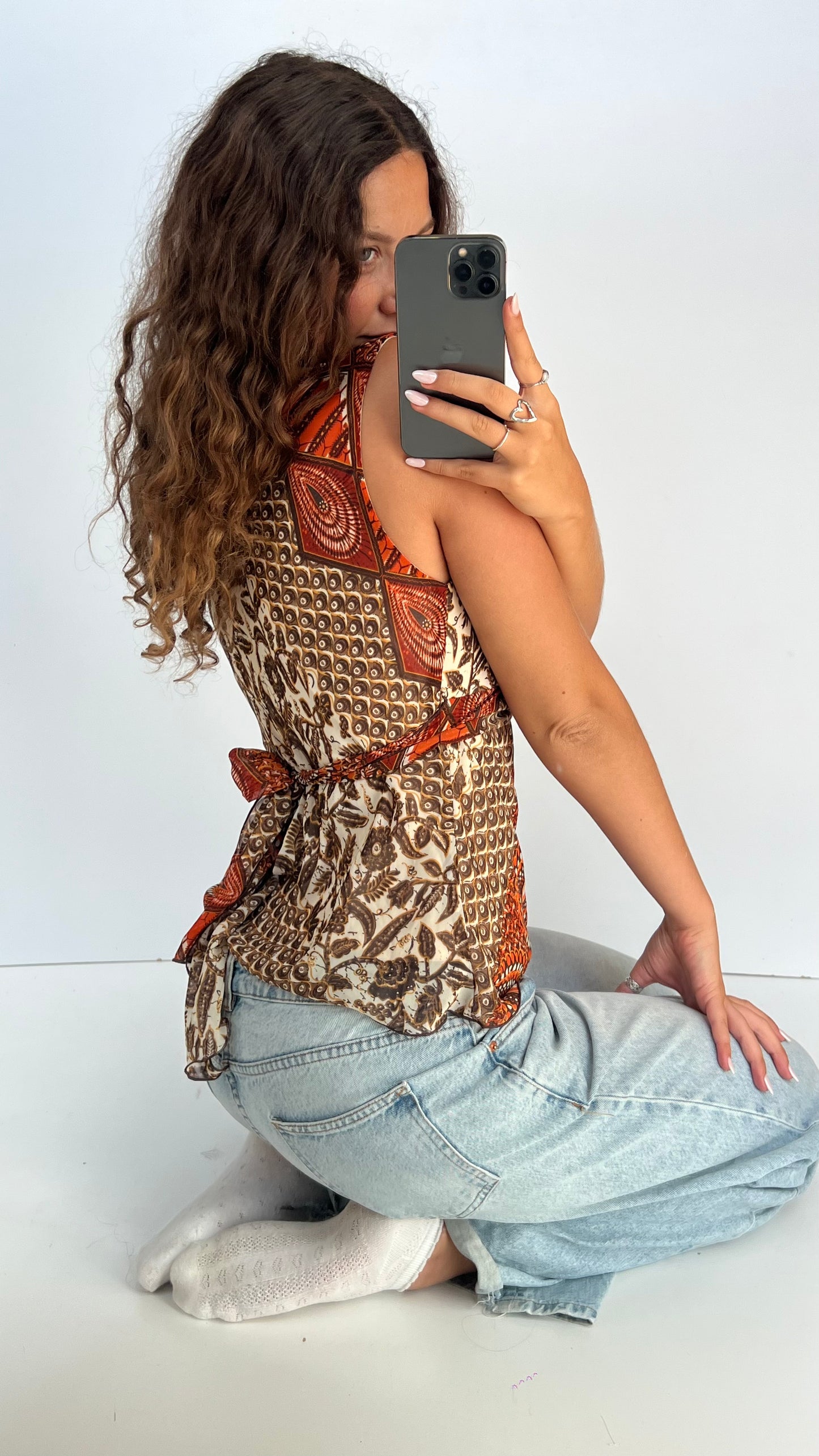 00s orange mesh top- size M