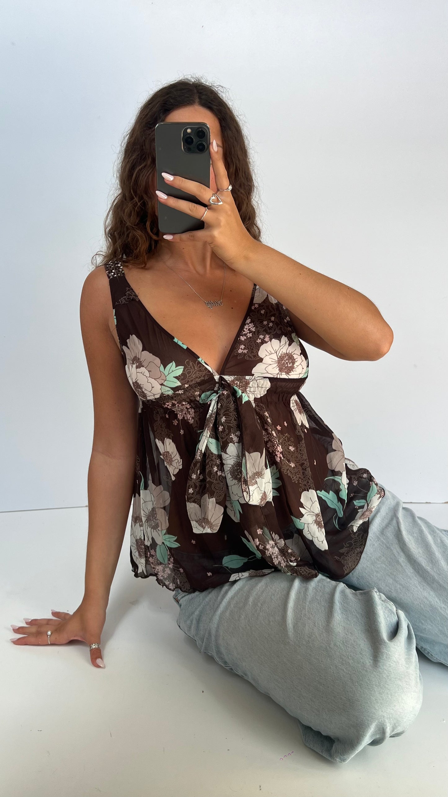 00s brown floral mesh cami- size S