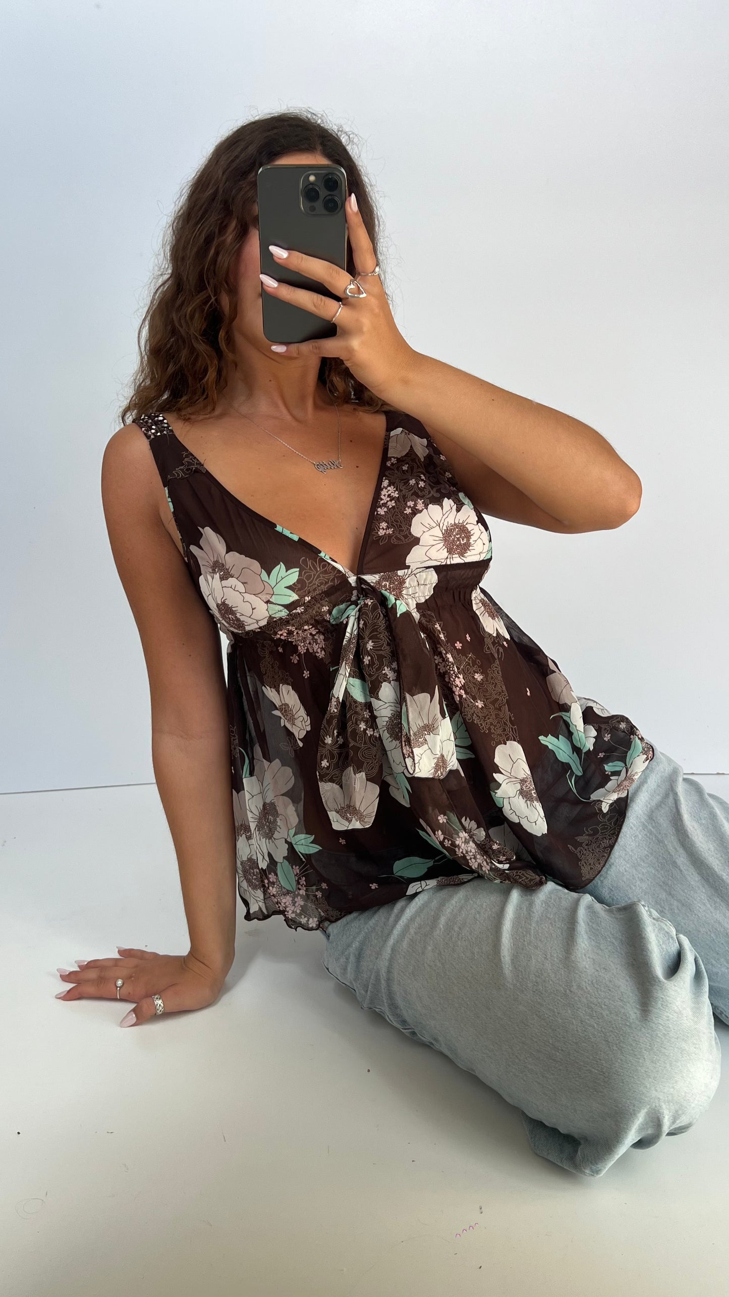 00s brown floral mesh cami- size S