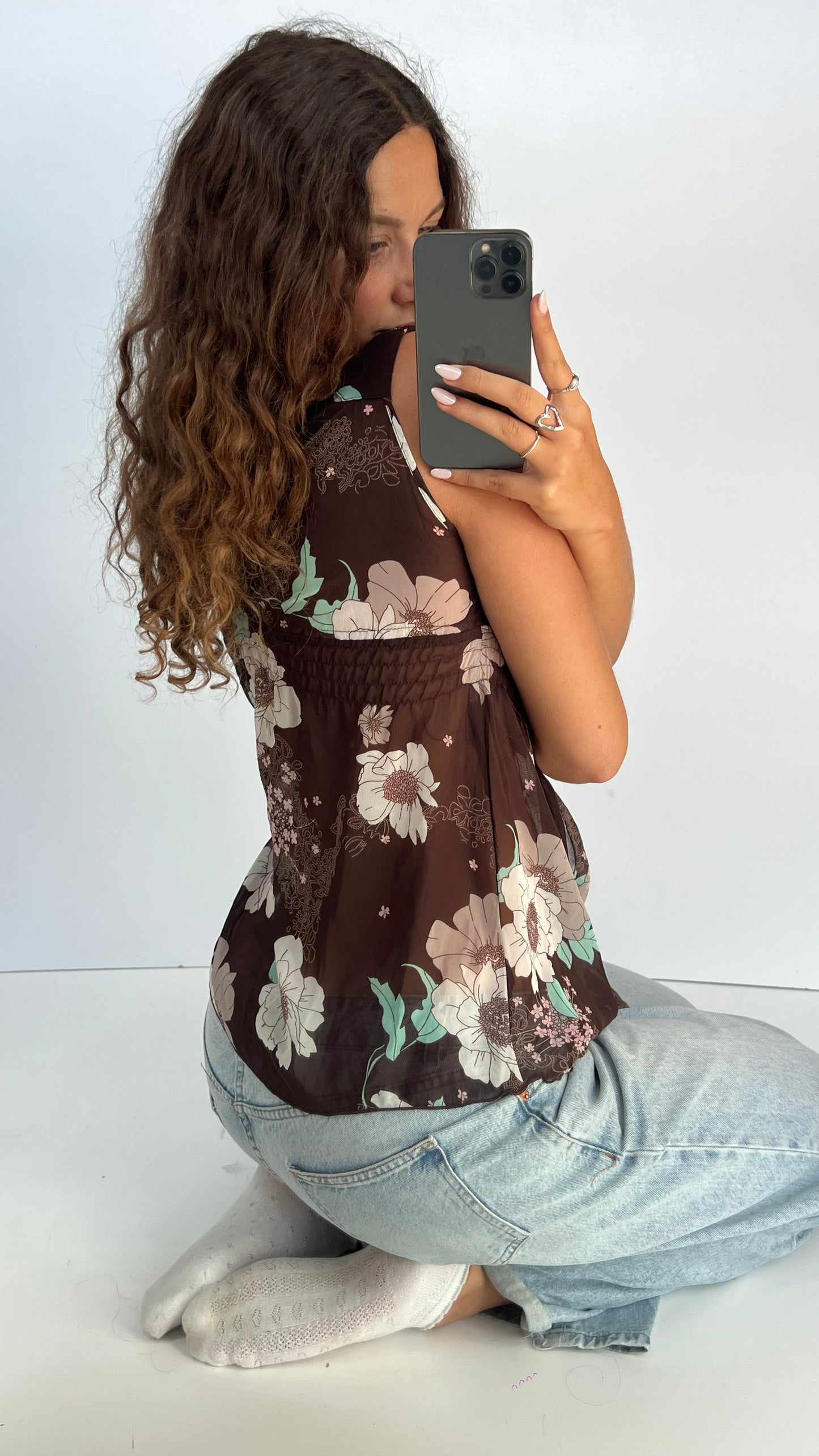 00s brown floral mesh cami- size S