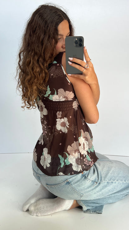 00s brown floral mesh cami- size S