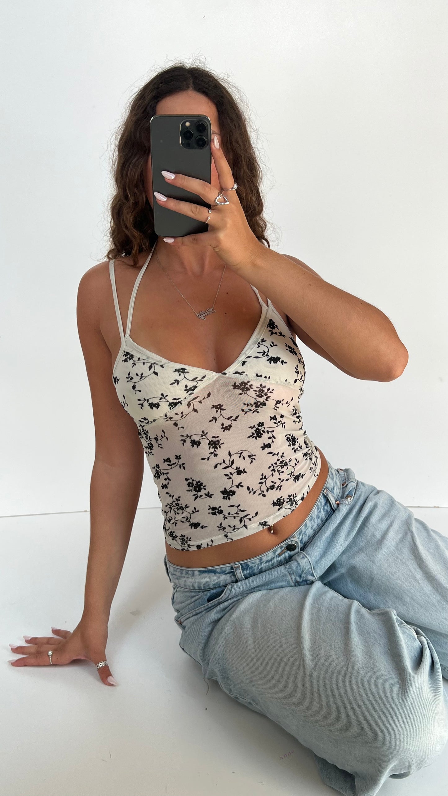 00s white floral cami- size S