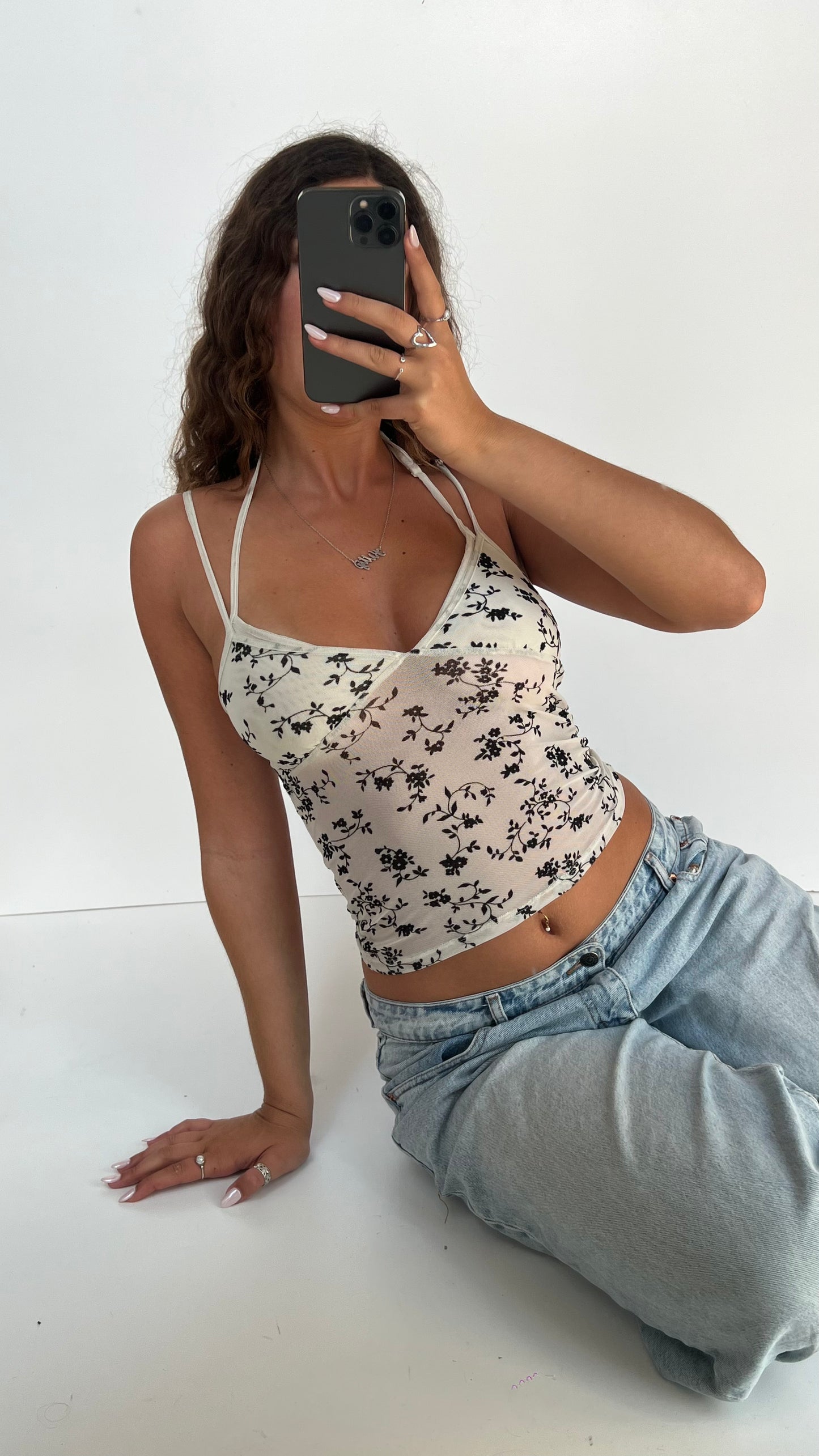 00s white floral cami- size S