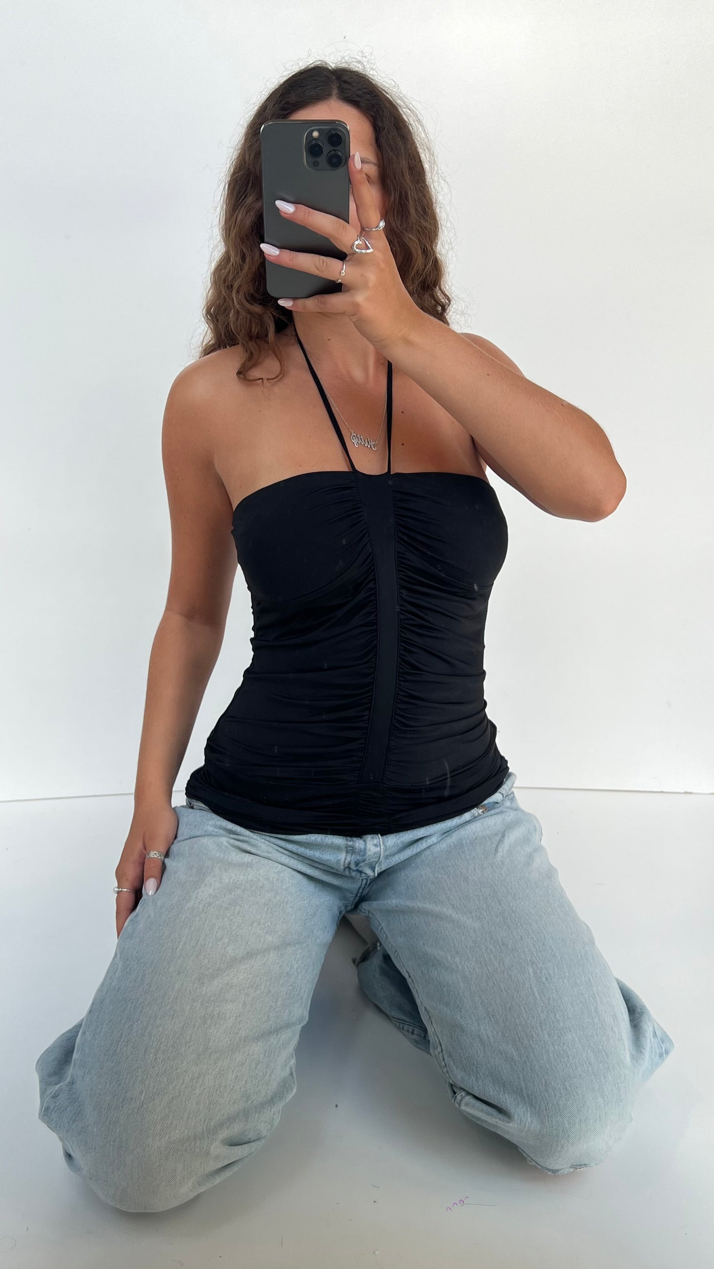 00s black ruched cami- size L